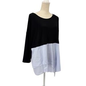 Sun Kim Tunic Size XL Color Block Black White A-Iine Travel Lagenlook Comfy USA